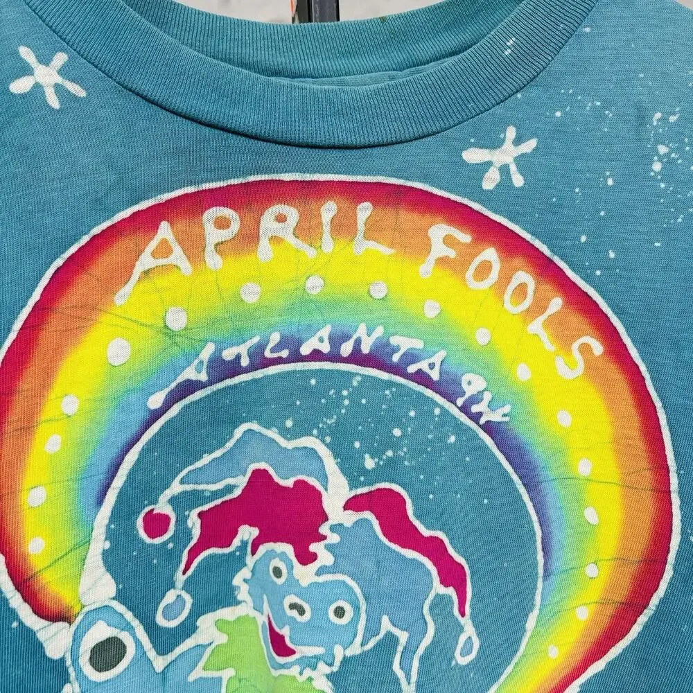 Grateful Dead April Fools Atlanta 1994 T Shirt Batik Rainbow Bear Joker Vtg 90s - Picture 2 of 12